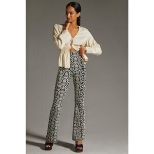 Anthropologie Womens High-Rise Flare Pull On Pants Black/White Size M